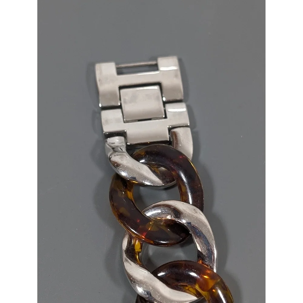 Women's Silver Tone Tortoise Link Watch Oversized Curb Chain Bracelet‎ 7